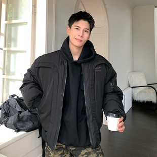 Holocene美式 潮牌解构飞行员棉服宽松保暖高街痞帅弧形宽松棉衣男