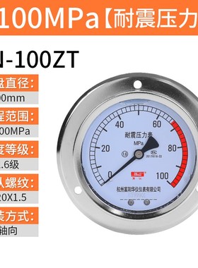 富阳华仪轴向YN100ZT带边耐震压力表40MPIA/25/16油压液压表水压
