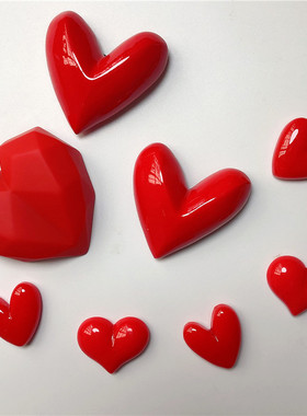 可爱红色爱心冰箱贴磁贴桃心情侣婚礼装饰贴3d立体树脂心形磁力贴