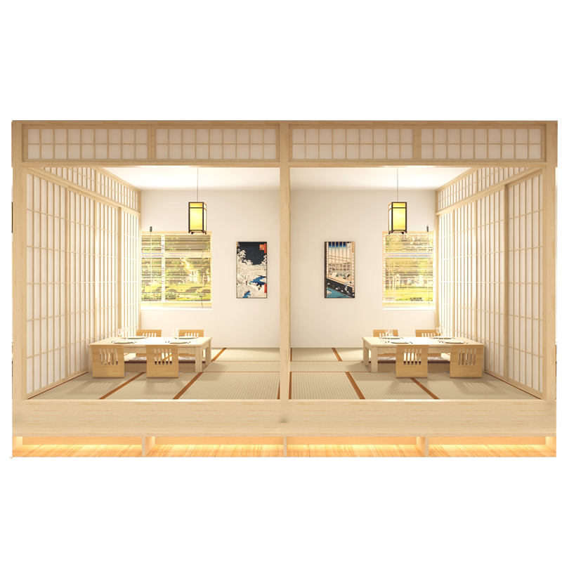 吉景日式胡桃色格子门厂家定制
