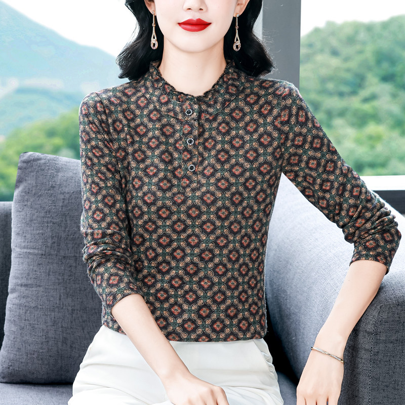 JOYIASS2025秋冬新款印花t恤女打底上衣洋气内搭小衫