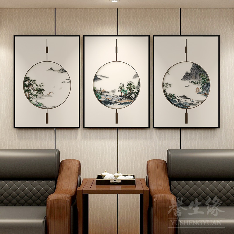 新中式餐厅书房刺绣卧室客厅装饰画