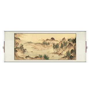 饰画餐厅书房壁画 湖山春暖图明清古画中式 挂画卷轴山水国画客厅装