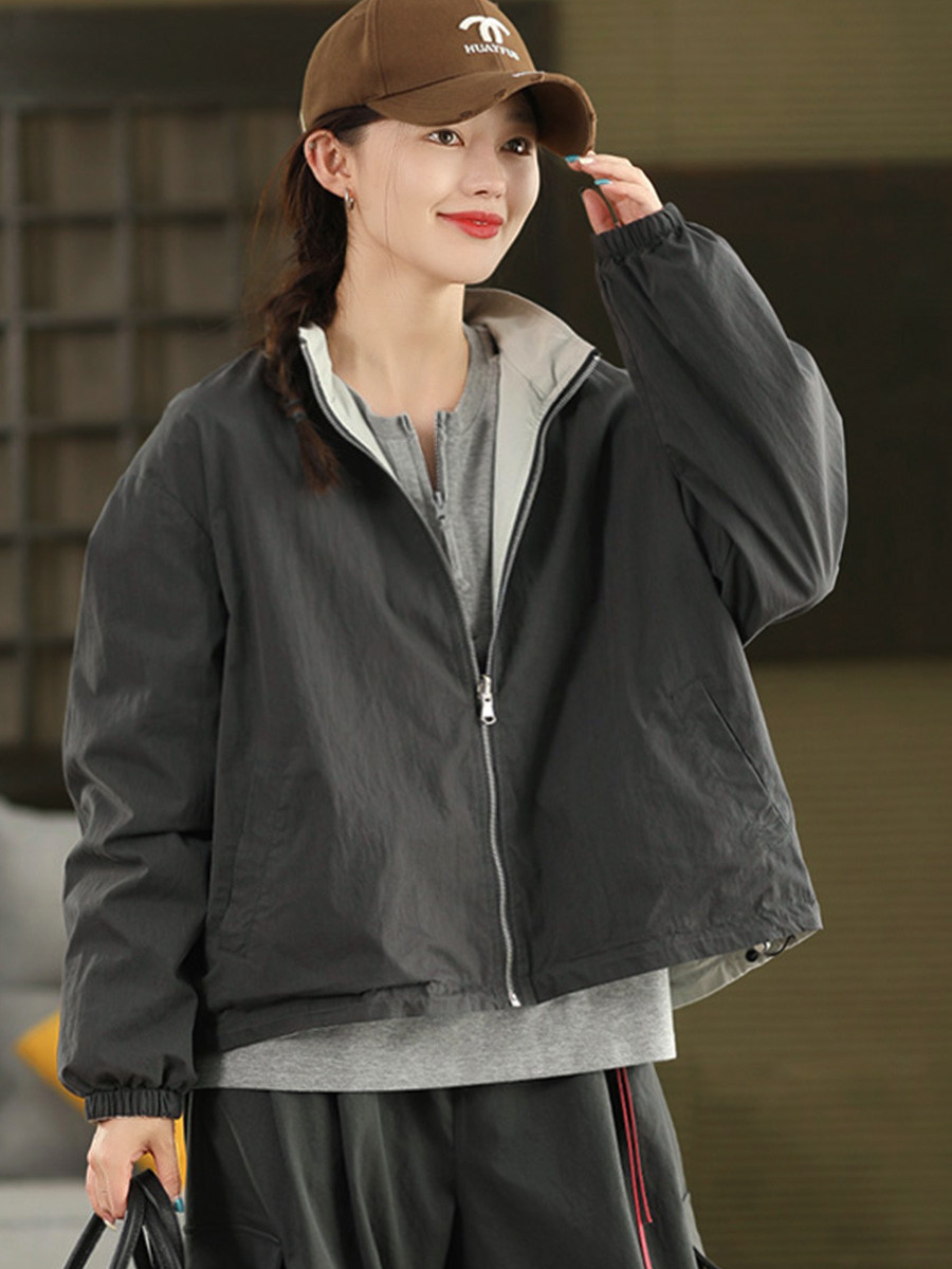 覆古宽松两面穿外套女春秋季2025年新款抽绳摆风衣百搭廓形感上衣