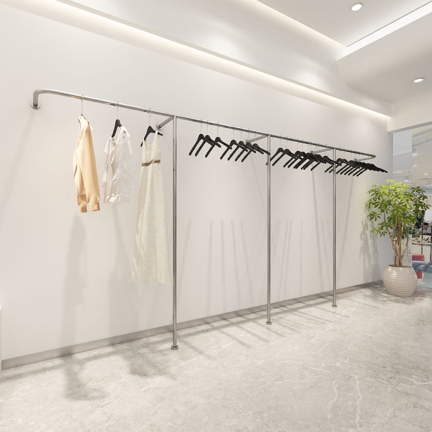 不锈钢服装店展示架上墙挂衣架女装店货架专用衣服架子挂衣杆墙壁