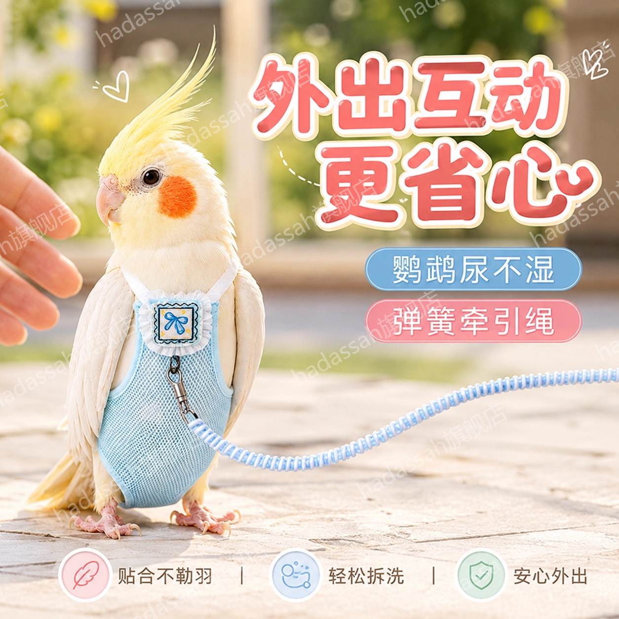 夏天网纱透气鹦鹉尿不湿立体鹦鹉放飞牵引绳可调节外出飞行服屎兜