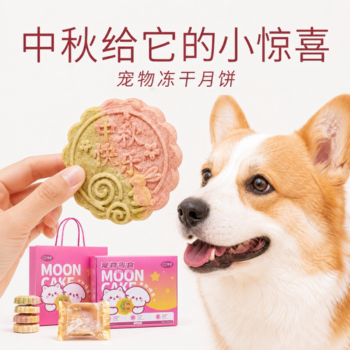 猫狗通用宠物冻干月饼中秋限定猫狗零食鲜肉果蔬磨牙洁齿送礼盒装