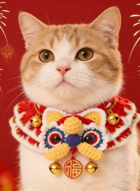醒狮猫咪项圈新年宠物围脖项圈喜庆过年装扮猫咪狗狗围巾狗狗围脖