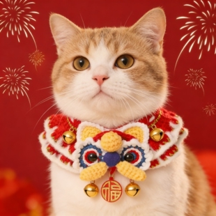 醒狮猫咪项圈新年宠物围脖项圈喜庆过年装扮猫咪狗狗围巾狗狗围脖