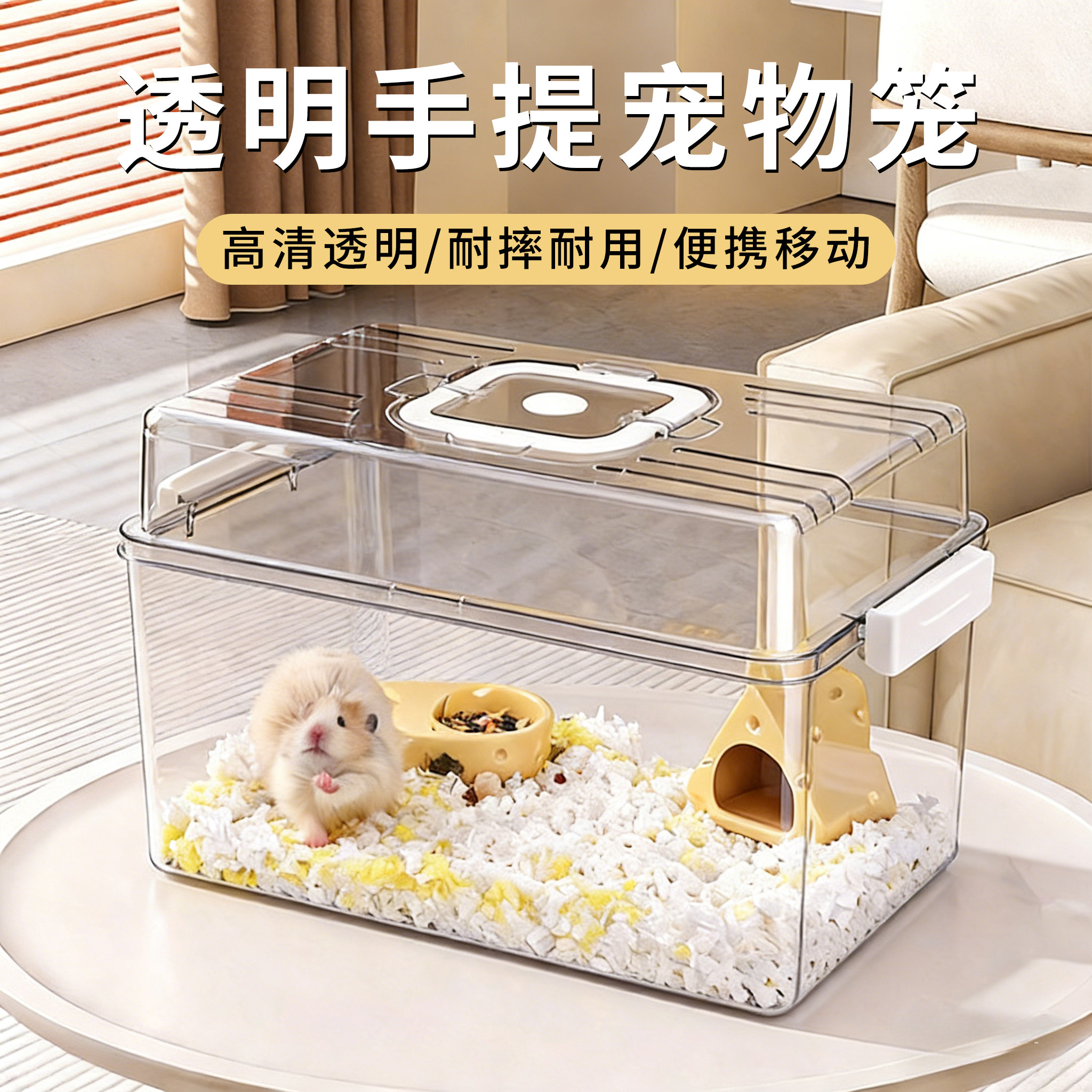 仓鼠笼子多功能饲养箱高清全透金丝熊别墅便携耐摔耐用外带仓鼠笼