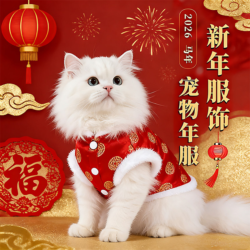猫咪过年衣服2025新款宠物秋冬装保暖防掉毛小猫幼猫新年喜庆唐装,宠物/宠物食品及用品,猫宠物服装/雨衣（新）,淘宝优惠券,粉丝福利购,淘宝优惠卷