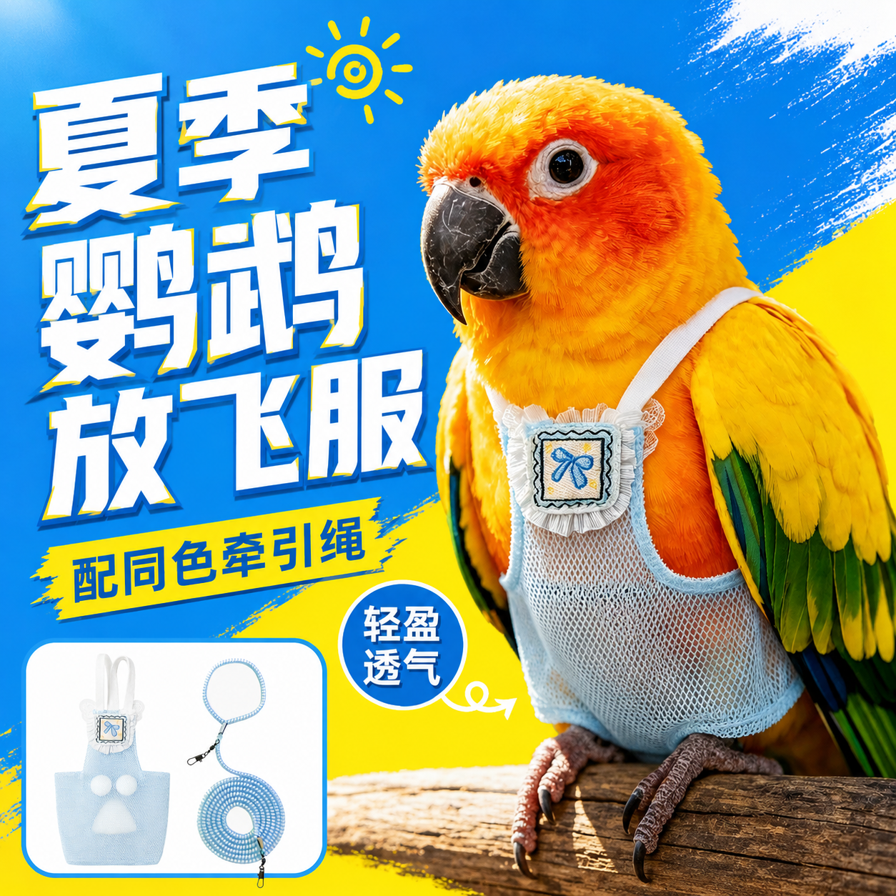 鹦鹉外出放飞服夏季轻薄透气款防挣脱牵引绳遛鸟神器小鸟飞行衣服