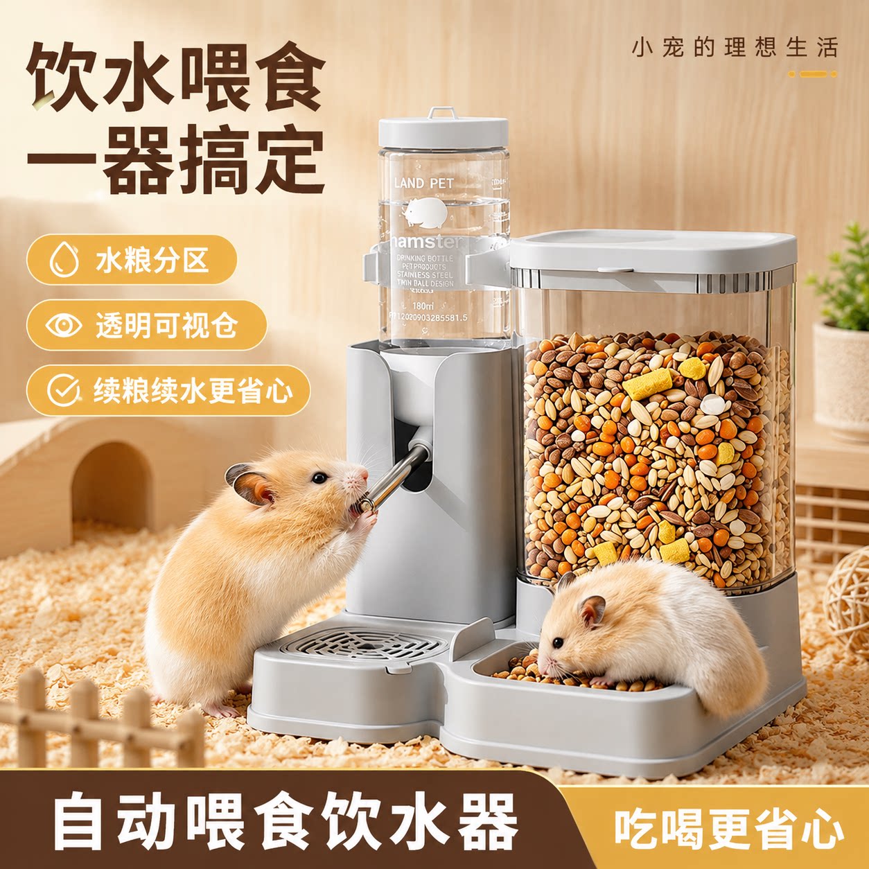 仓鼠水壶二合一自动饮水喂食器真空不漏水金丝熊花枝鼠用食盆饭碗