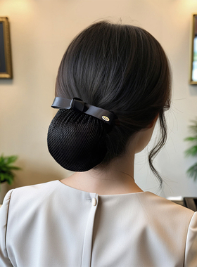 职业头花高级感简约韩版优雅护士银行酒店空乘盘发细网黑色蝴蝶结