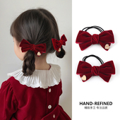 新款 儿童发圈韩国进口公主甜美小爱心蝴蝶结皮筋红色马尾头饰品