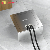 洛蒙特明装 五孔防溅水地面插座银色 不锈钢地插家用方形隐藏式