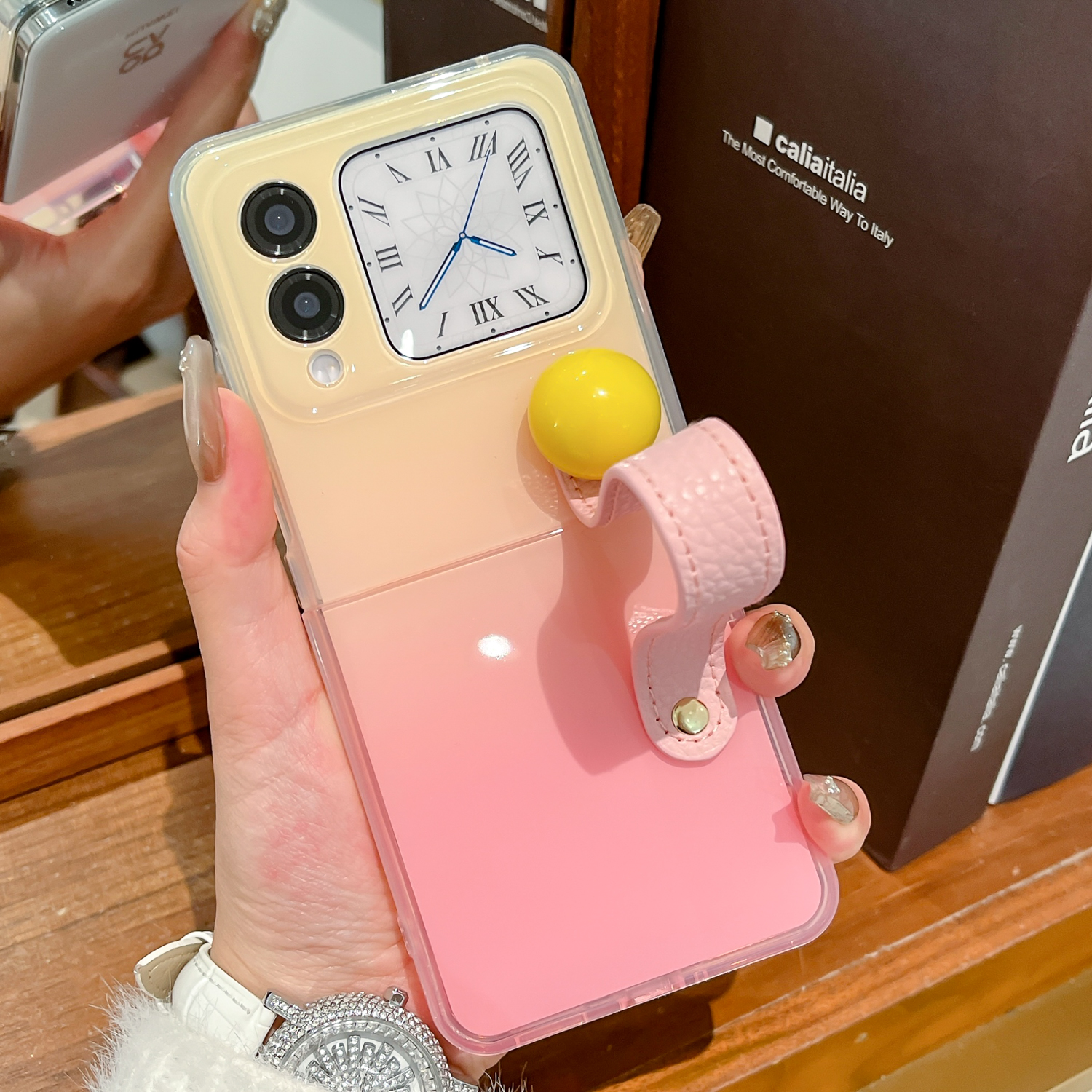 日韩渐变时尚少女粉华为Nova Flip手机壳华为折叠屏手机novaflip保护套创意imd软壳多巴胺全包糖果腕带女适用