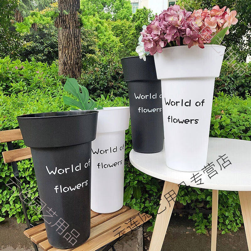 醒花桶插花花瓶养花家用花桶塑料大号鲜花桶水桶花店花器圆形白色