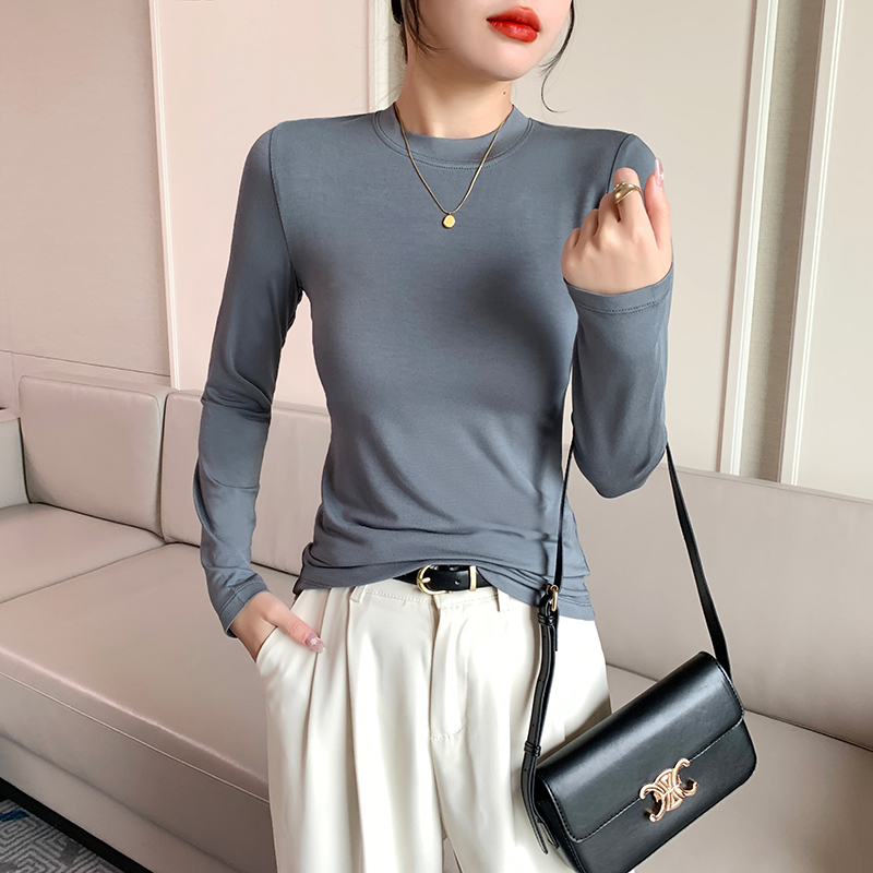 圆领莫代尔打底衫T恤女2025新款春夏季内搭简约修身显瘦长袖上衣