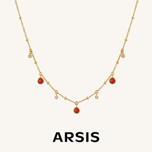 ARSIS银饰秘密花园仲夏蓝调吊坠项链精致锁骨链红色颈链毛衣链