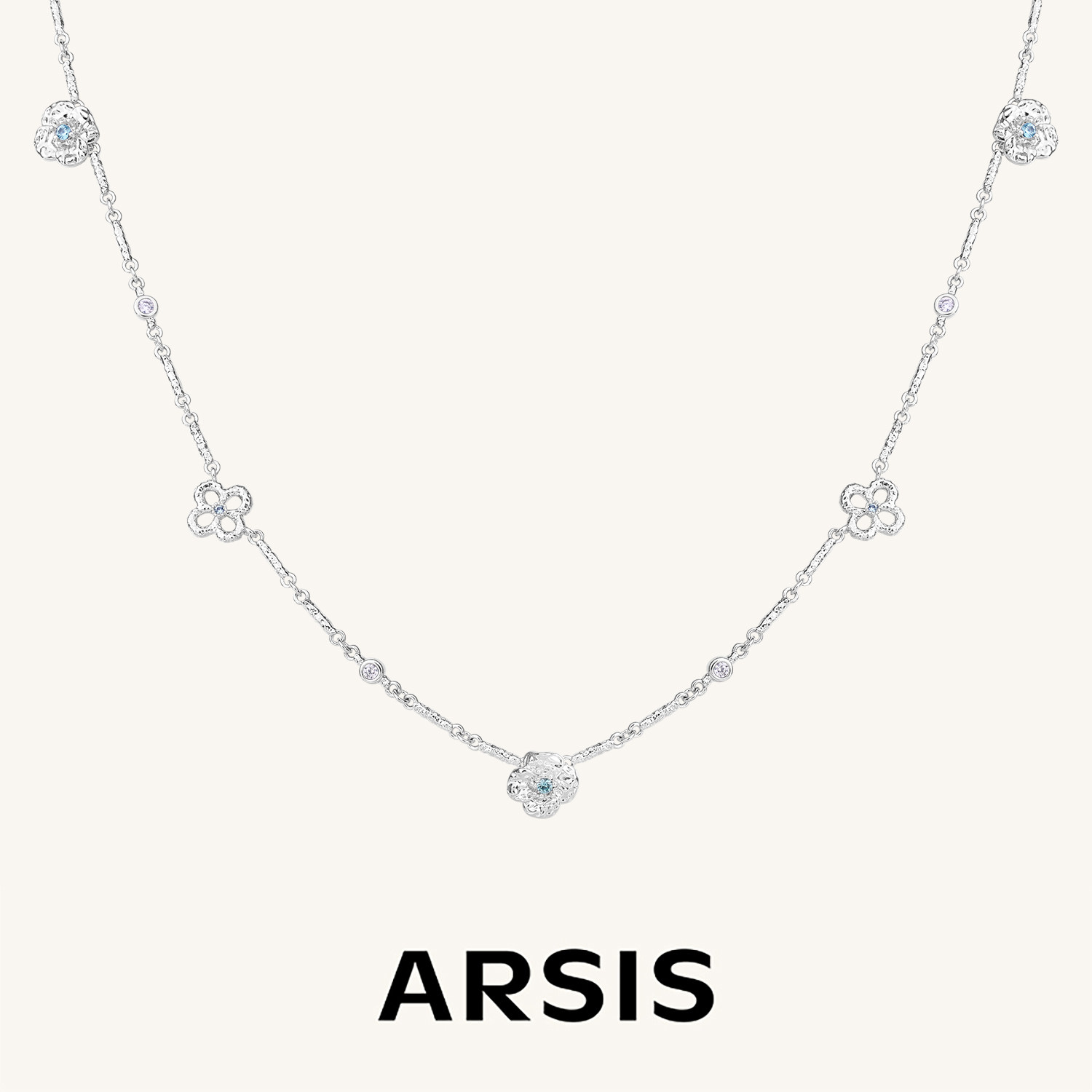 ARSIS繁绮系列繁花锁骨链银色花朵吊坠项链女小众设计感轻奢新款