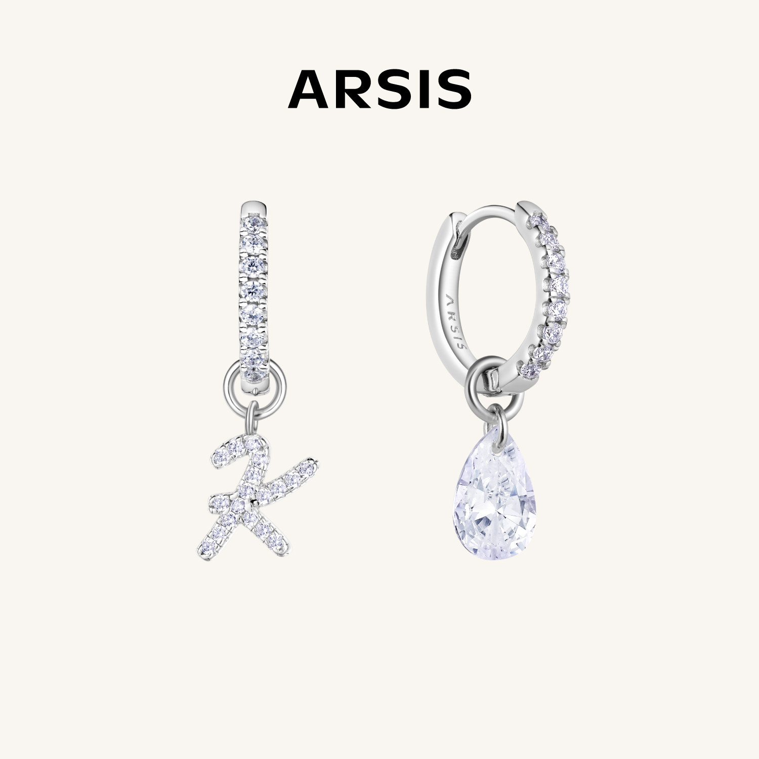 ARSIS艺术字母耳环高级S925银