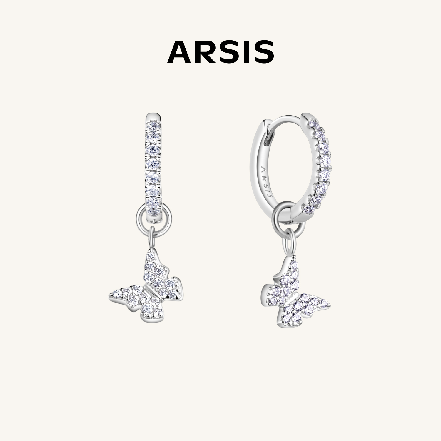 ARSIS银饰幸运符号星悦蝴蝶耳圈
