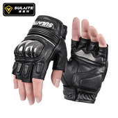 夏季 备防摔露指男 摩托车手套半指骑行复古真皮机车骑士透气赛车装
