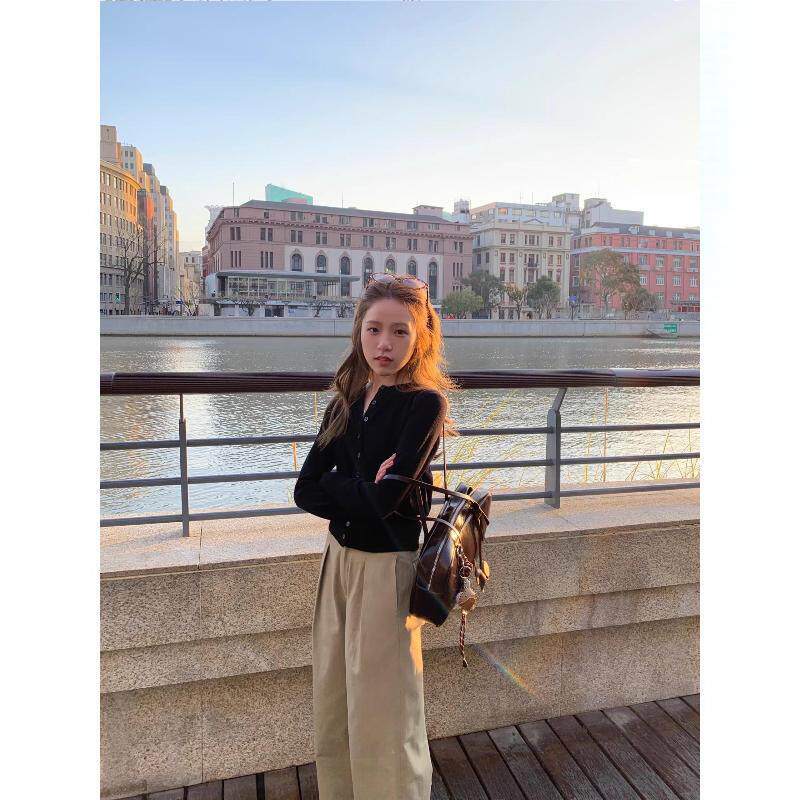 卡其色直筒气质休闲百搭阔腿裤女2026春夏季慵懒风宽松显瘦九分裤