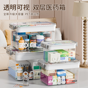 透明可视双层医药箱整理盒家用大容量多层收纳盒家庭装药品整理箱