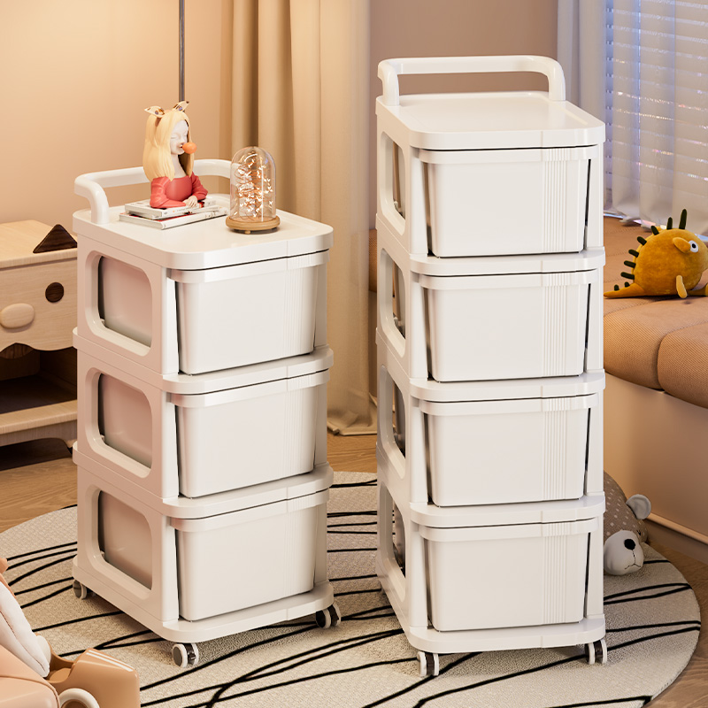 多层置物架抽屉白色带轮移动小推