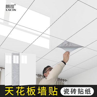 天花板贴纸自粘壁纸化妆室悬吊式天花板自装屋顶部装饰遮丑铝塑板