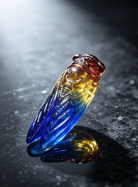 彩色水晶蝉造型渐变吊坠项链