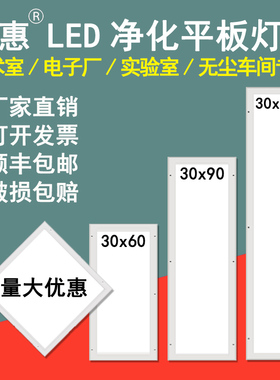 300x1200净化灯led洁净灯30x90医院手术室无尘车间平板吸顶灯明装