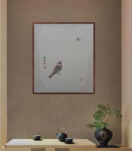 国画花鸟画团扇面新中式禅意手绘水墨纸本装饰画挂画春秋系列之雀