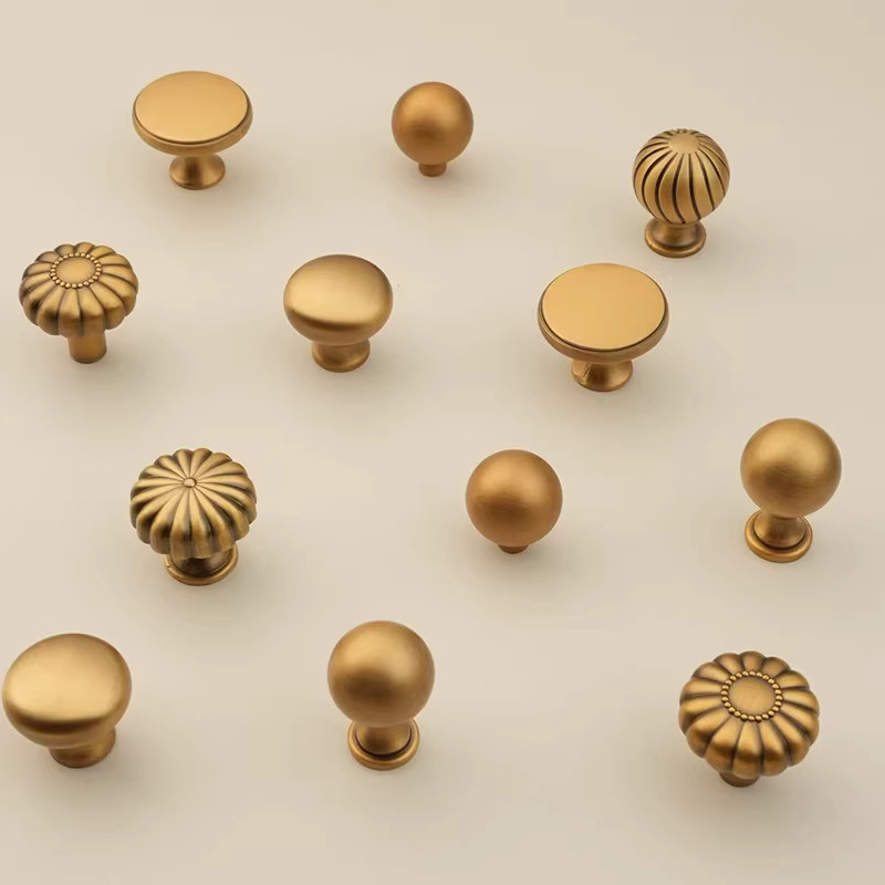 法式黄铜拉手中古风复古简约衣柜门抽屉柜子橱柜古铜色单孔小把手