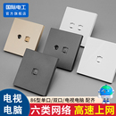 网线插座面板超六类千兆网络电视双口网口面板86型电脑宽带二合一