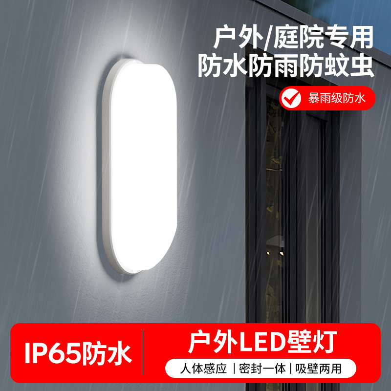 LED防水户外楼梯走廊过道三防智能红外人体壁灯雷达声光控感应灯