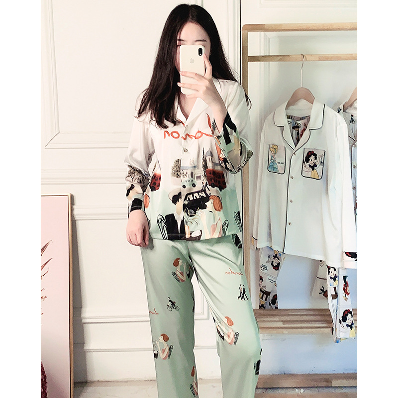 网红缎面睡衣女士夏季长袖可爱卡通韩版长袖家居服女套装1782|ruв категории Нижнее белье, пижама/домашнего костюм - от Buy2taobao.com для оказания профессиональной услуги покупки агента Taobao