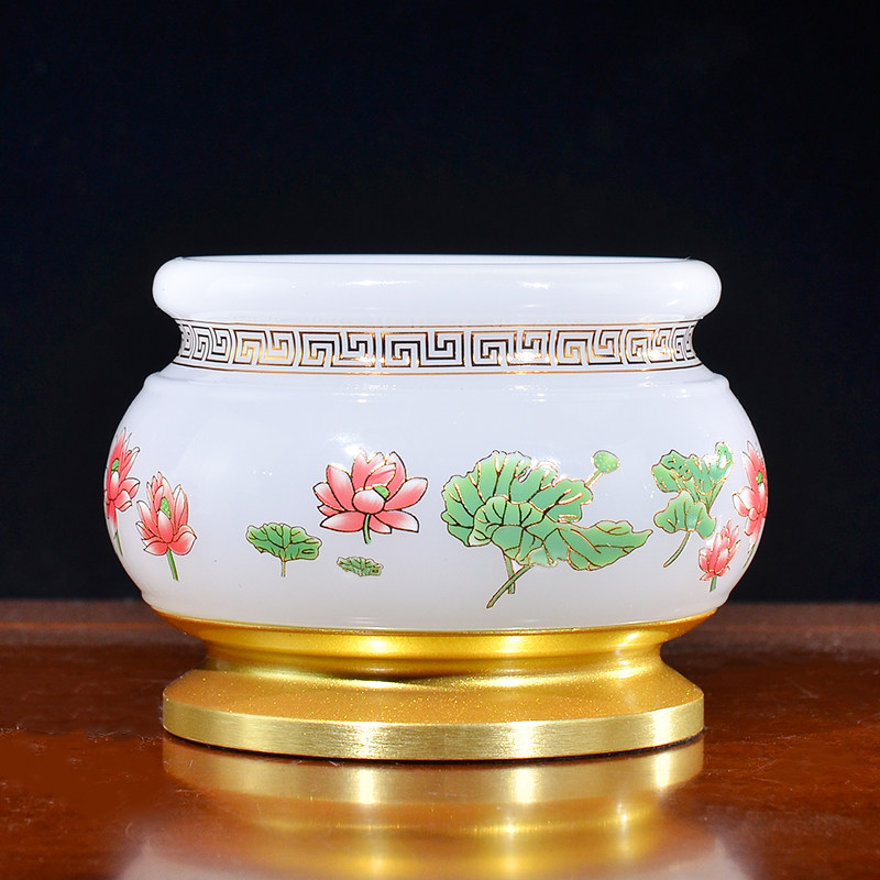 琉璃堂口香炉碗家用供奉香薰炉佛前供佛莲花荷花图案堂口道家用