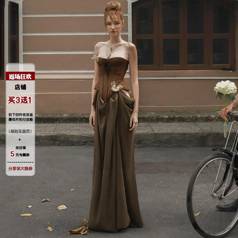 IAEY御姐高定蝴蝶抹胸收腰背心长裙夏季可拆卸垂感飘逸网纱连衣裙