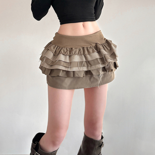 IAEY美式 A字蛋糕裙 vintage流浪风不规则荷叶边低腰半身裙百搭修身