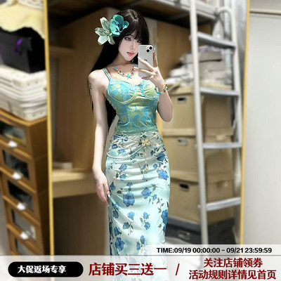 IAEY法式复古~蕾丝拼接花卉印花吊带女性感辣妹纯欲胸型打底背心