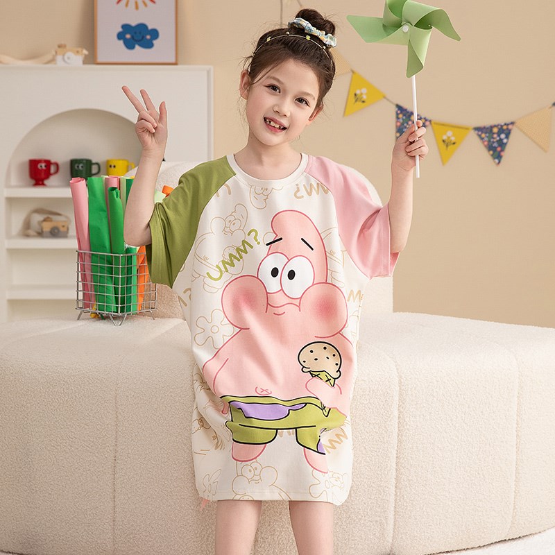 极速儿童睡裙夏季短袖纯棉薄款中大童女孩宝宝女童睡衣Y夏天亲子