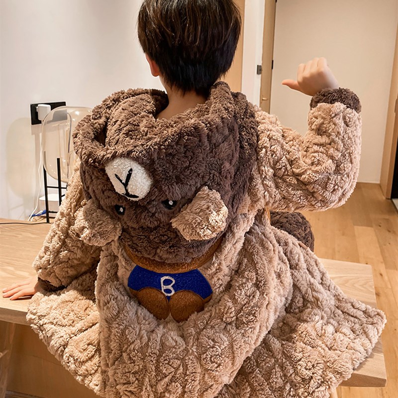 极速冬季珊瑚绒儿童睡衣男童三层夹棉加绒加厚冬T款男孩家居服套