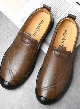 新品皮鞋男20g26新款商务休闲鞋真皮男鞋春秋透气男士豆豆鞋中年