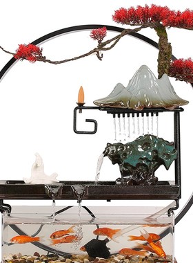 极速流水摆件创意客厅招财喷泉循环家居装饰品雾化加湿.器雨帘灯