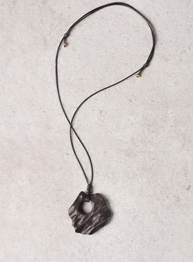 极速非鱼b之家文艺手工肌理黑檀木大吊坠男个性抽象可调毛衣链饰