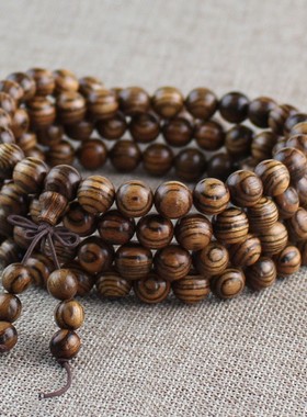 极速美洲虎皮f檀手链108颗木质念珠手串10mm顺纹高密文玩佛珠项链