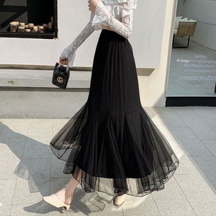 遮跨不规则鱼尾裙高腰a字百 x纱裙中长款 新品 网纱半身裙女2025新款